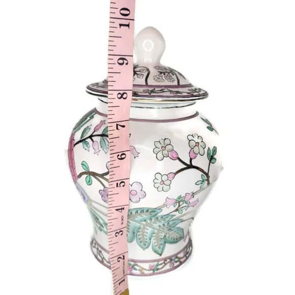 Floral porcelain ginger jar cookie jar vase decor with lid. 10 tall with lid.